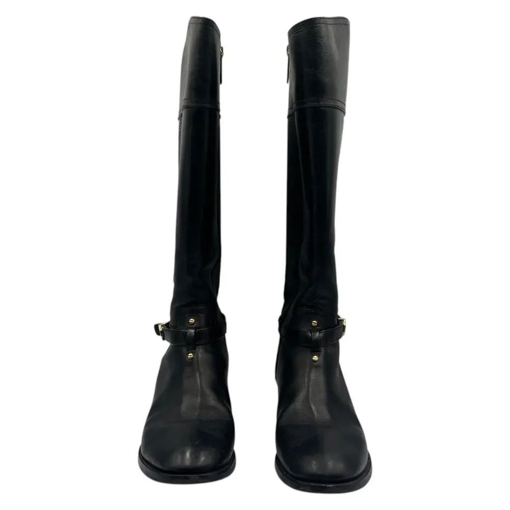 Tory Burch Brita Leather Tall Knee High Riding Boots Black Size 7.5M